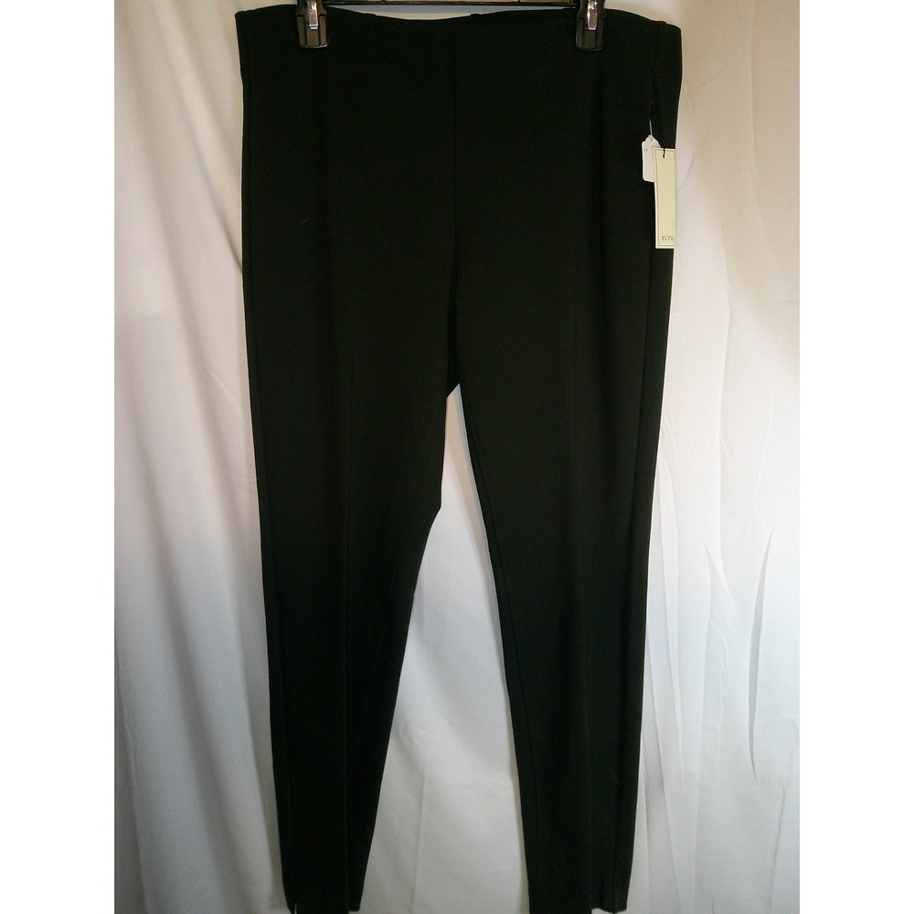 Ecru Springfield Pull On Ponte Pants Stretch Career Casual Dark Green L $165 NWT